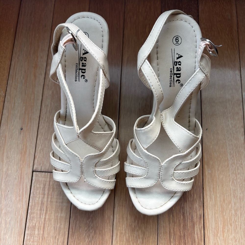 Y2K Cream Strappy Wedge Sandals Size 6 - Agape Collection